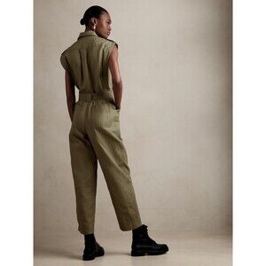 Banana Republic Womens Linen Blend Utility Jumpsuit Green Safari Casual NWOT